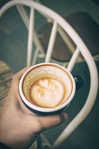 Close-up of hand holding coffee cup