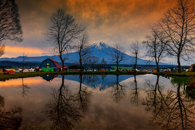 Scenic view of lake against sky during sunset