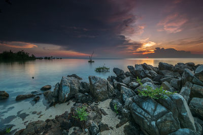 Scenic view of sea against sky at sunset