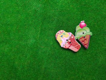 High angle view of stuffed toy on grass