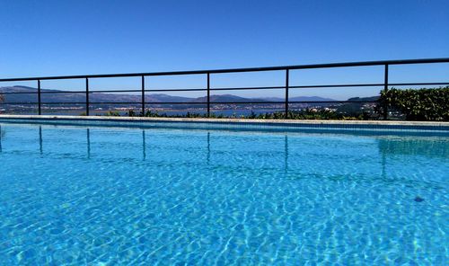 View of water against clear blue sky