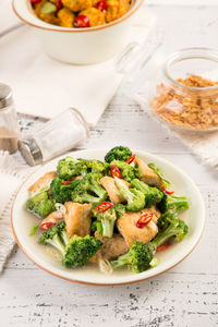 Close-up of salad served on table