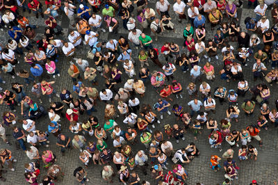 High angle view of people on street