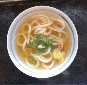 High angle view of soup in bowl