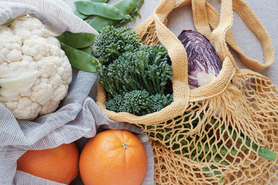 High angle view of vegetables in basket