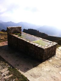 Scenic view of mountains against cloudy sky