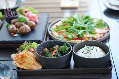 High angle view of food on table