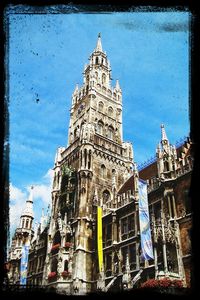 Low angle view of church against blue sky