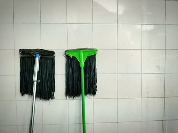 Clothes hanging on wall at home