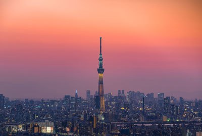The tokyo sky tree at dusk