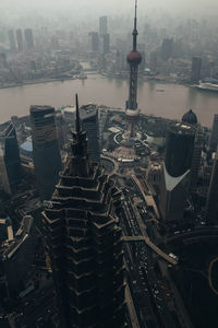 High angle view of buildings in city