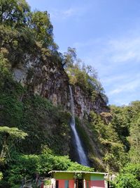 Scenic view of waterfall against sky