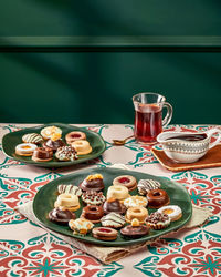High angle view of food on table
