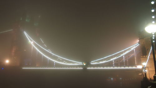 Illuminated bridge against sky at night