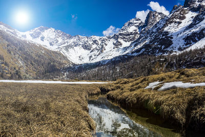 Scenic view of snowcapped mountains against sky