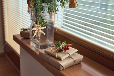 Potted plant on table at home