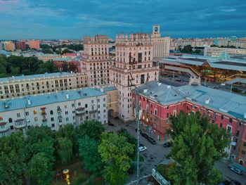 High angle view of buildings in city