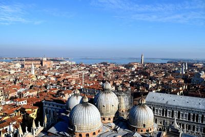 High angle view of city against sky