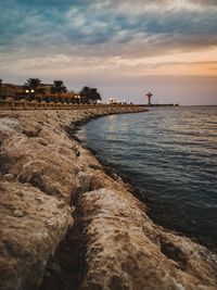 Scenic view of sea against sky during sunset