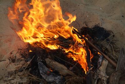 High angle view of bonfire