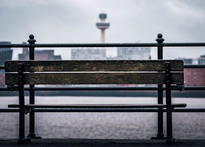 Close-up of railing against sky