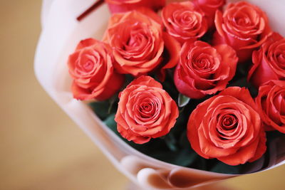 High angle view of rose bouquet