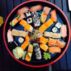 Directly above shot of sushi in container on table