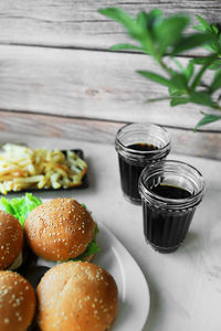 Close-up of food served on table