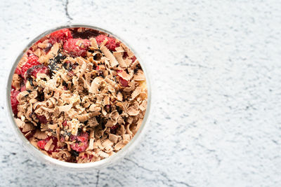 High angle view of breakfast on table