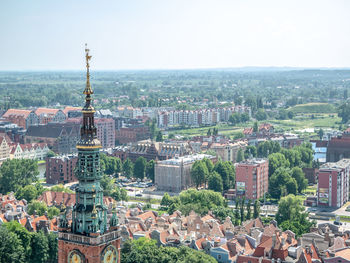 High angle view of buildings in city