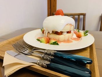 Close-up of dessert in plate on table