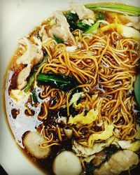 Close-up of served noodles in plate