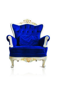 Blue chair against white background