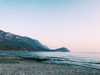 Scenic view of sea against clear sky