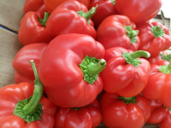 Close-up of red bell peppers at market