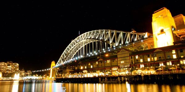 Illuminated bridge over river at night