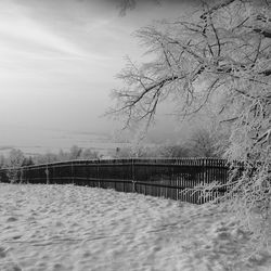 Snow covered landscape against sky