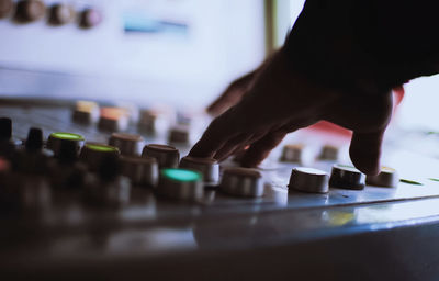 Close-up of human hand on stage