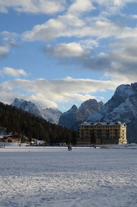 Scenic view of mountains against sky during winter