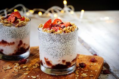 Close-up of dessert on table