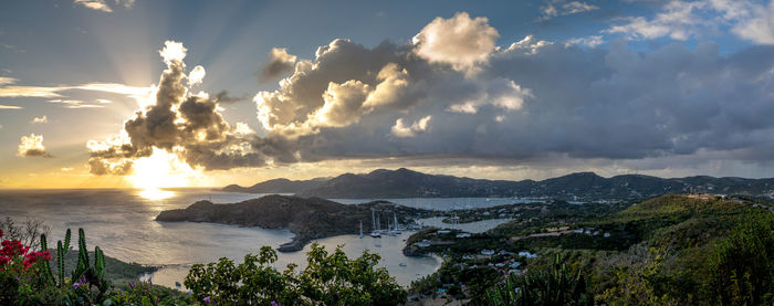 Panoramic shot of sea against sky during sunset