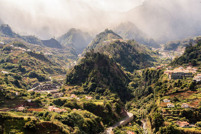 High angle view of mountains against sky