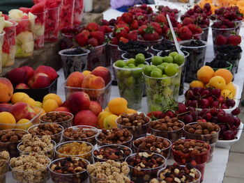 Various fruits for sale at market stall