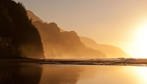 Scenic view of sea against sky during sunset