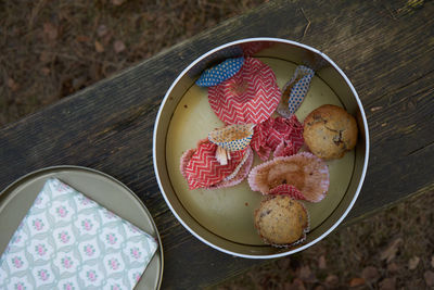 High angle view of breakfast on table