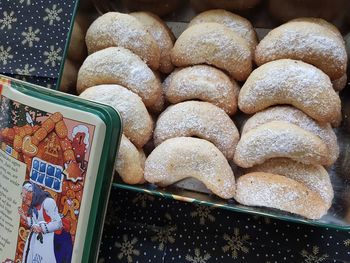 High angle view of cookies for sale