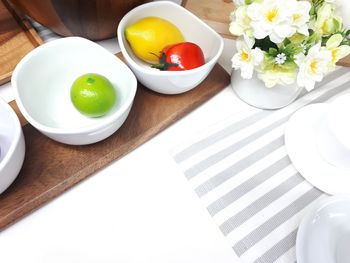 High angle view of breakfast on table