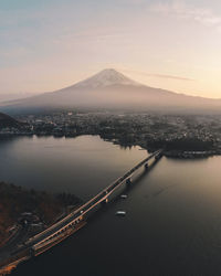 Aerial view of bridge over river against sky