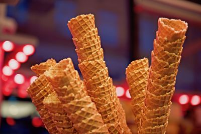 Close-up of  waffle cones