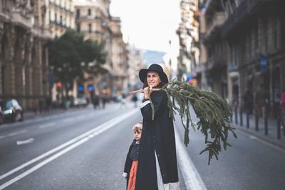 Young woman on city street